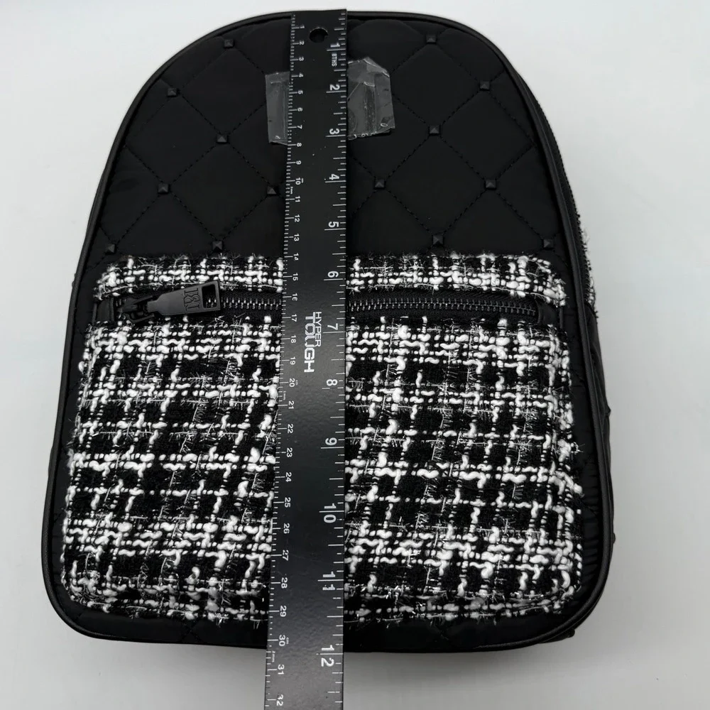 Badgley‎ Mischka Diamond Quilted Nylon & Tweed Small Backpack Black